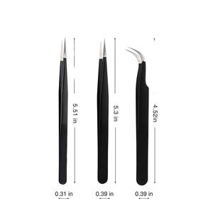 DANTRIC IMPLANTS Ensemble de pinces à cils professionnelles en acier inoxydable antistatique à pointe lisse EA-921 avec étui en cuir pour le nail art - Product Image 2