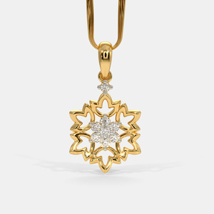 Collier pendentif en or jaune avec flocon de neige floral et diamant de laboratoire - Product Image 1
