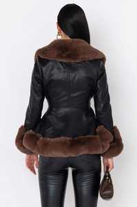 Nesta Sports - Abrigo de cuero elegante e impermeable para mujer, con ribete de piel sintética, cuello de piel de zorro y botones de doble botonadura - Product Image 5