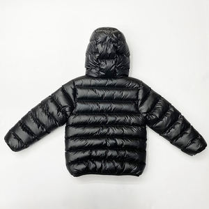 Black Hooded Puffer <b>Jacket</b> Zipper Closure Windproof Down Filled Winter Coat Unisex Casual Solid Color Embroidered Logo Front - Product Image 2
