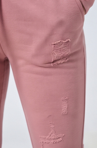 Ensemble de survêtement personnalisé en coton tricoté pour femme, avec sweat à capuche court coupe ajustée et pantalon de jogging évasé effet usé - Product Image 5