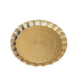 Plateau rond vintage en gros d'usine, qualité supérieure, imprimé or, plateaux de service décoratifs effet miroir, en plastique, verre, métal - Product Image 2