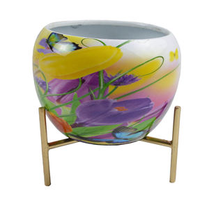 Maceta Decorativa con Diseño Floral y Acabado Colorido, con Soporte de Color Brillante, Ideal para Decoración de Restaurantes - Product Image 1