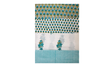 Conjunto de tela de algodón estampada a mano con motivos florales turquesa sobre base blanca y patrón de rayas, material para vestido, kurta, traje, dupatta, costura - Product Image 6