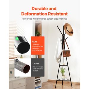 Perchero de pie con 2 estantes y 6 ganchos, diseño elegante para recibidor, dormitorio o sala de estar - Product Image 5