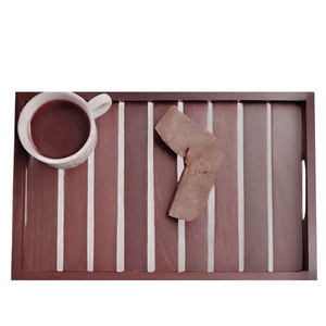 Bandeja de servicio de madera de mango Bandeja hecha a mano de madera con asas Bandejas decorativas multiusos para el hogar Cocina Uso diario y fiestas - Product Image 1