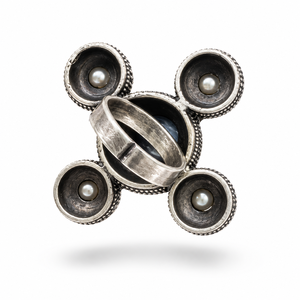 ELVORA GEMS Vintage 925 <b>Silver</b> Cocktail <b>Ring</b> Lapis Lazuli Pearls <b>Cross</b> Design Women's Everyday Wear Bezel Setting Model ELV056-2 - Product Image 5