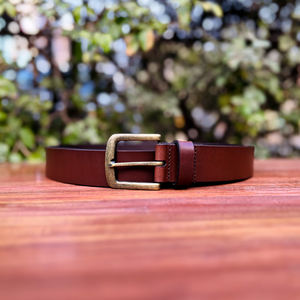 Ceinture de luxe en cuir de buffle pour homme, marron, formelle, avec boucle ardillon en laiton massif 35MM, durable pour le bureau - Product Image 3