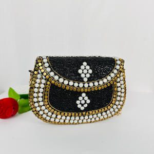 Hecho a mano indio de lujo perla blanca con cuentas de aluminio chapado en oro embrague cadena extraíble noche bolso nupcial moderno antiguo - Product Image 6