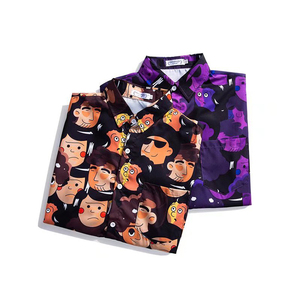 Chemises d'été pour hommes décontractées à rayures imprimées, manches courtes, élégantes, respirantes, en polyester/coton, col rabattu - Product Image 2