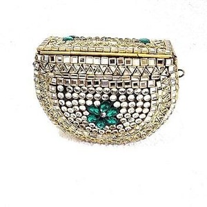 Mini pochette élégante avec travail Kundan et embellissements raffinés, idéale pour les mariages, sac à main en métal, artisanat métallique. - Product Image 5