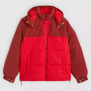 Blouson matelassé long à capuche pour homme, coupe-vent, décontracté, avec blocs de couleur unie, fermeture éclair, rembourrage standard en polyester, fini. - Product Image 4