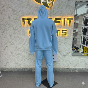 Rhino Fitness Herren Herbst Übergrößen Blauer Kapuzen-Trainingsanzug Set Locker Sitzend Leichtgewichtig Streetwear Vollständige Länge Baumwoll-Sweatshirt und Hose - Product Image 2