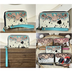 Factory Price Hot Selling <b>Tooled</b> Fur <b>Leather</b> Long Wallet Purse Fashion Women Card Money Phone Wallet Purse For Daily Travel Use - Product Image 1