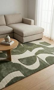 Alfombra de Lana Premium Hecha a Mano, Antideslizante, de Pelo Medio, Diseño Geométrico Abstracto Moderno, con Base de Silicona y Algodón para Sala de Estar - Product Image 2