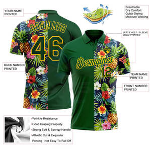 Custom Green Yellow 3D <b>Tropical</b> Pattern Performance Golf Polo <b>Shirt</b> Pineapples Palm Leaves & Floral Design - Product Image 3