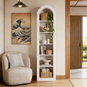 Libreria ad Arco Aperta Robusta e Naturale, Espositore per Libri - Product Image 1