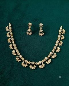 Circular Pattern American Diamond Necklace <b>Set</b> With Matching Delicate Earrings Antique <b>Gold</b> Plated And Light Weight Necklace <b>Set</b> - Product Image 5
