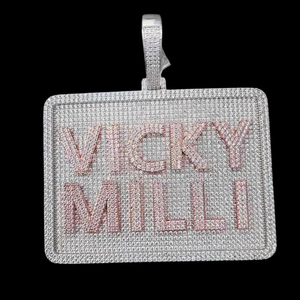 Silver Moissanite Custom Name Pendant Large Rectangular Necklace Statement Jewelry For Men moissanite custom letter necklace - Product Image 4