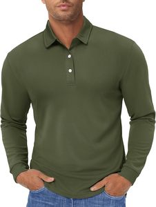 Polo pour homme à manches longues en polycoton, séchage rapide, tissu performant anti-humidité, été - Product Image 2