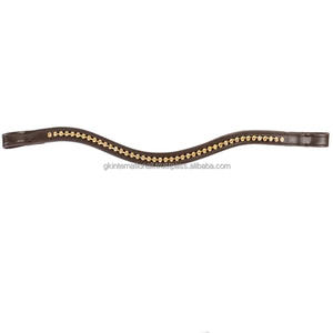 Banda para cejas de caballo de cuero genuino negro y marrón Habana con cristales redondos de marca de una sola fila, banda para cejas con cadena ostentosa para caballos - Product Image 5