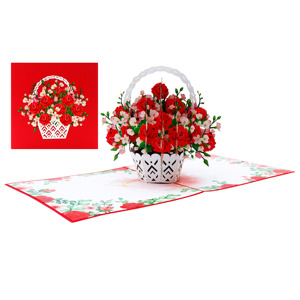 Carte de vœux 3D en forme de panier de fleurs avec des roses rouges et des fleurs roses pour un cadeau de la Saint-Valentin - Product Image 4