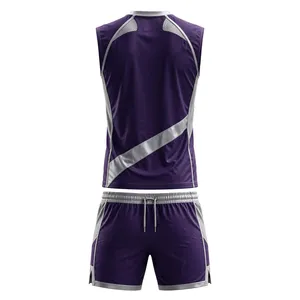 Unisex Purple Gray Sleeveless Sport Jersey Shorts Set Breathable 100% Polyester Uniform Sublimation Print Adult <b>Athletic</b> Wear - Product Image 2