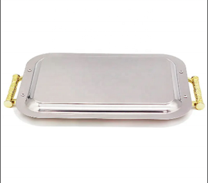 ถาดเสิร์ฟสแตนเลสแบบอาหรับสั่งทำพิเศษ พร้อมหูจับสีเงินตกแต่ง สินค้ามาใหม่สำหรับงานแต่งงาน โต๊ะชาบัต ใช้งานได้ยาวนาน - Product Image 2