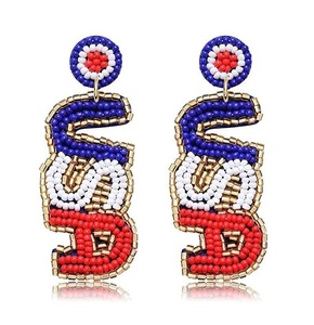 Nouvelles boucles d'oreilles pendantes pour femmes, brodées de lettres colorées et perlées, style USA, tendance, élégantes, bohèmes, bijoux statement pour les fêtes - Product Image 1