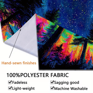 Tapiz de Pared Fluorescente con Diseño de Cielo Estrellado y Bosque, Brilla en la Oscuridad con Luz UV, Color Beige Melocotón, Tejido a Mano, 1 Pieza - Product Image 4