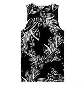 Men's Black White Floral Print Tank Top O-Neck Casual Breathable Knitted Sleeveless Top Sublimation Transfer Print Polyester - Product Image 2