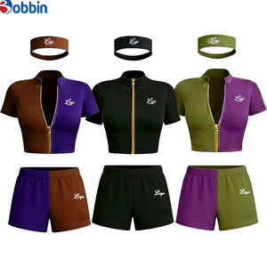 Ensemble de survêtement 3 pièces respirant et à séchage rapide en Spandex/Polyester pour femme, style Hip Hop, comprenant une veste courte zippée sans manches, un short moulant et une bandeau pour la gym - Product Image 5