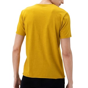 Yellow Custom Logo T <b>Shirts</b> For Men Knitted Slim-Fit Workout Clothing With New Design Short Sleeve OEM - Product Image 4