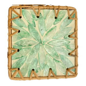 Tapis de table en rotin oriental avec incrustation géométrique en nacre, tissé à la main, pour cuisine moderne - Product Image 2