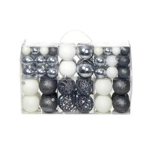 Ensemble de 100 boules et décorations de Noël blanches et grises, petites et moyennes, en plastique, pour décorations festives - Product Image 1