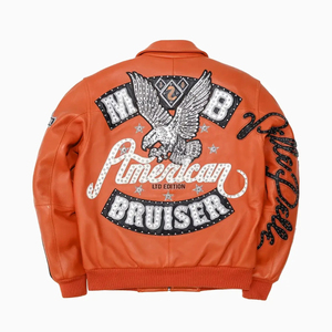 OEM Manufacturer Embroidery Street Wear Leather Jacket Custom Cowhide <b>Genuine</b> Leather Men's Winter Stand Front Eco-Friendly - Product Image 2