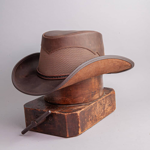 Customized Color Leather Cowboy Mesh Panel Breathable <b>Western</b> Style Unisex Outdoor Winter Casual Adult <b>Hat</b> 52-54cm - Product Image 1