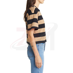 เสื้อครอปท็อปแขนสั้นคอกลมลายทางสำหรับผู้หญิง สไตล์สตรีทแวร์ ทรงหลวม ผ้าถักนิตติ้ง คอตตอน คุณภาพพรีเมียม กำลังเป็นที่นิยม - Product Image 3