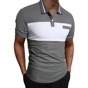 Polo homme décontracté personnalisé à blocs de couleur, manches courtes, en piqué de coton, coupe ajustée, avec détail poche - Product Image 4