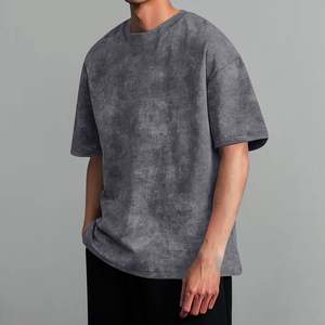 Wholesale 100% Cotton Men's Vintage Washed <b>Distressed</b> Shirt Short Sleeve Solid Round Neck T-Shirt Oversized Fit Casual Loose <b>Top</b> - Product Image 5