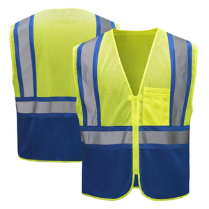 High Visibility Safety <b>Vest</b> Reflective Yellow And Blue Mesh Workwear With Two Horizontal Stripes Customized Safety <b>Vest</b> - Product Image 1