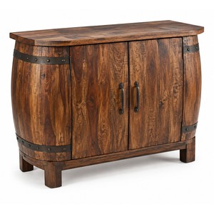 Consola para Vino de Madera de Sheesham con Diseño de Barril al por Mayor |   Marrón Rústico - Product Image 1
