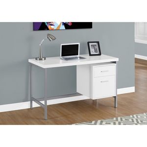Scrivania per Computer Contemporanea 48'' in Laminato Bianco e Metallo Grigio per Ufficio Domestico, Configurabile Destra/Sinistra con Cassetti Portaoggetti - Product Image 5