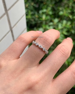 Vintage Moissanite Bezel Wedding Band Vintage Marquise Cut Round alternative Wedding Band 14K White <b>Silver</b> Wedding Band Bezel - Product Image 3