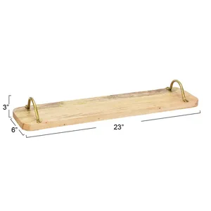 Wooden Decorative Tray With Brass Handles Rustic Rectangle Serving Platter ZE-3224C - Product Image 3