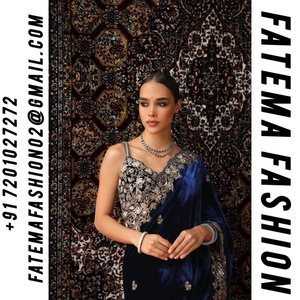 Colección de Saris Indios y Pakistaníes de Terciopelo Bordado para Invierno, Sin Costuras, de Fatema Fashion - Product Image 2
