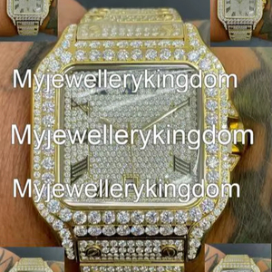 Montre mécanique de luxe carrée dorée pour homme, avec cadran serti de diamants Moissanite VVS, résistante à l'eau 10 bars, bracelet en acier inoxydable - Product Image 1