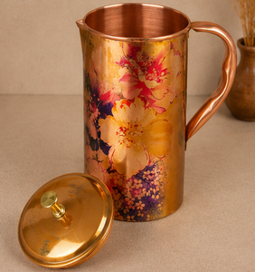 Carafe en cuivre à imprimé floral avec couvercle, grande capacité, pichet à eau décoratif, usage domestique, design artisanal, Tamra Jal - Product Image 5