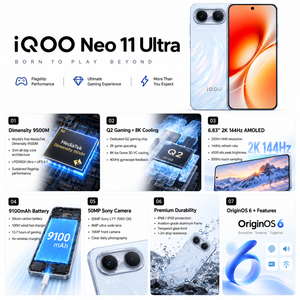 สมาร์ทโฟน <span class=keywords><strong>vivo</strong></span> <span class=keywords><strong>IQOO</strong></span> Neo 11 Ultra รุ่นดั้งเดิม ปี 2026 รองรับ 5G ชิปเซ็ต Dimensity 9500M แบตเตอรี่ 9100mAh ชาร์จไว 100W หน้าจอ 2K 144Hz AMOLED โทรศัพท์สำหรับเล่นเกม - Product Image 3
