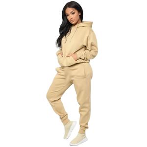 Ensemble de survêtement en molleton d'hiver 100% coton avec logo personnalisé imprimé pour femmes, taille plus, décontracté, uni, sweat à capuche - Product Image 2